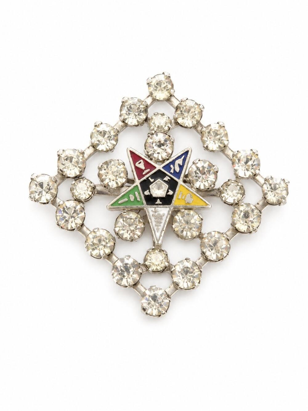 Vintage Order of the Eastern Star OES Brooch Pin Rhinestone Enamel Masonic...